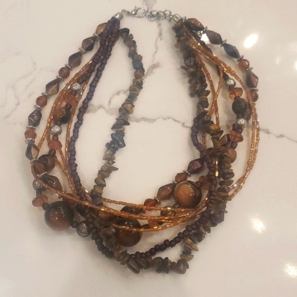 Vintage Tigers Eye Gemstone, Glass and Acrylic Handmade Statement Necklace - Picture 5 of 12
